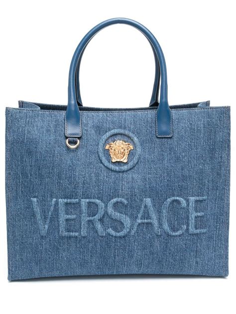 versace laser cut tote bag|Versace denim tote.